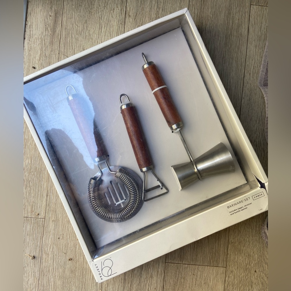 Project 62 Barware 3pc Wooden Handle Set NWT box Set